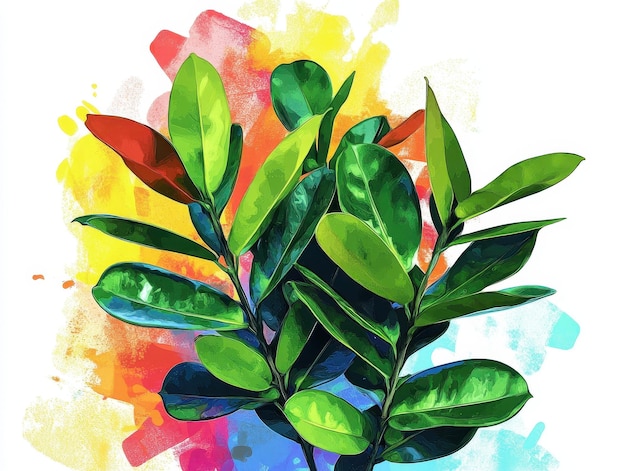 ZZ Plant Zamioculcas zamiifolia illustration in colorful pop art style