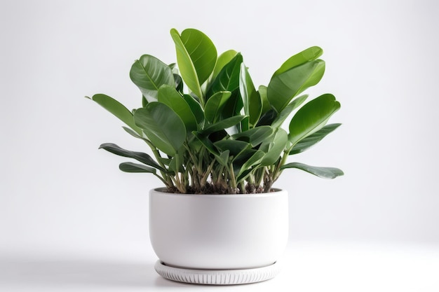 Zz Plant Zamioculcas Zamiifolia In A White Pot On A White Background Generative AI