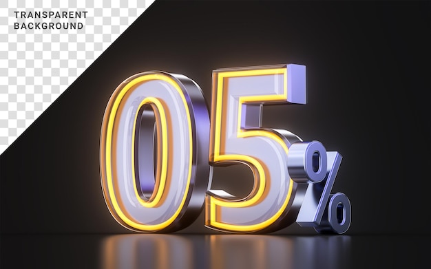 05 percent discount offer icon with metal neon glowing light on dark background 3d illustration