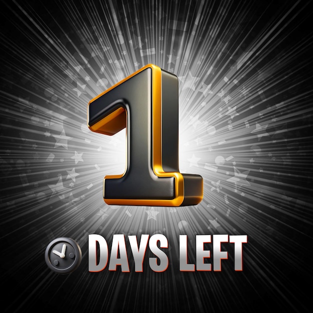 1 days left countdown date number promotional banner or background