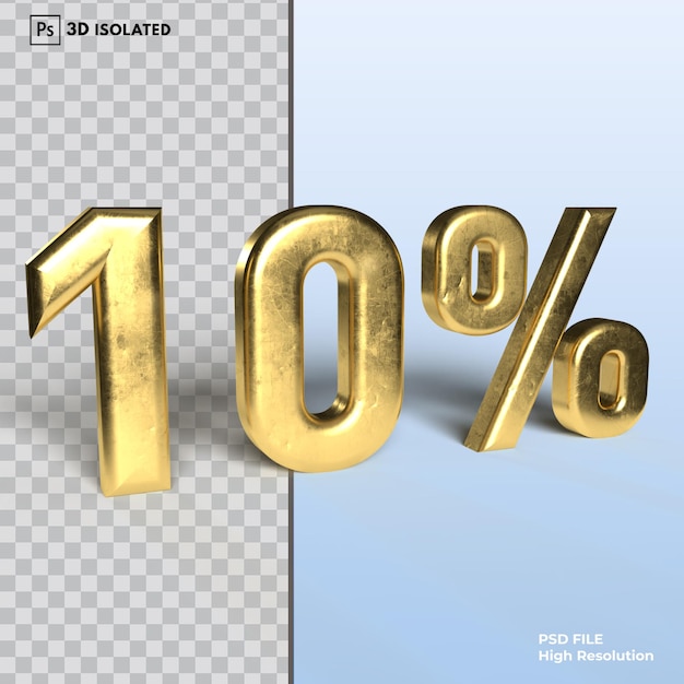 10 number discount Percent 3d rendering isolated on transparent background Psd