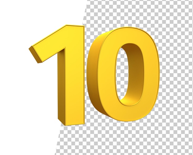 10 number ten gold text 3d render