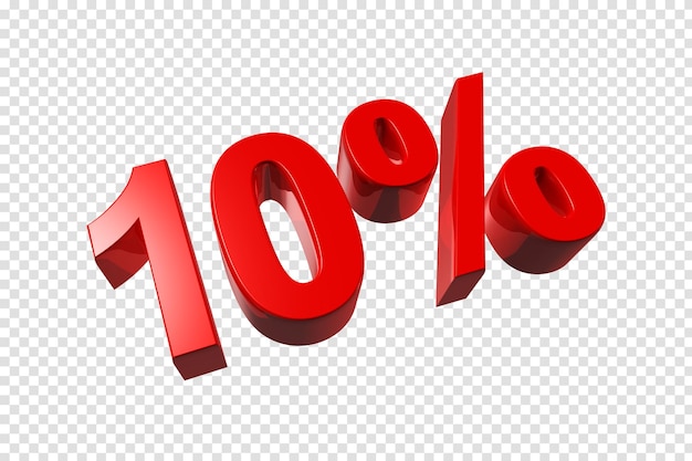 10 off discount offer 3D illustration isolated on transparent background Promotional price rate