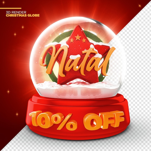 10 percent off promotion offer Christmas Globe 3D Render Isolated