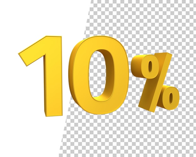 10 percentage gold ten discount text 3d render