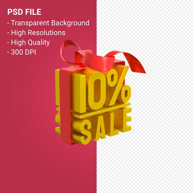 10 percentage sale with bow and ribbon 3d design isolated 