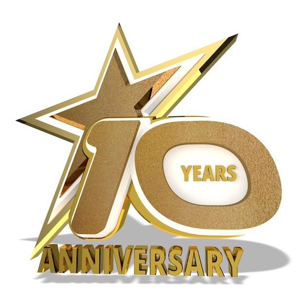 PSD 10 years anniversary 3d golden star badge anniversary logo