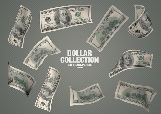 100 Dollars collection - 10 isolated banknotes