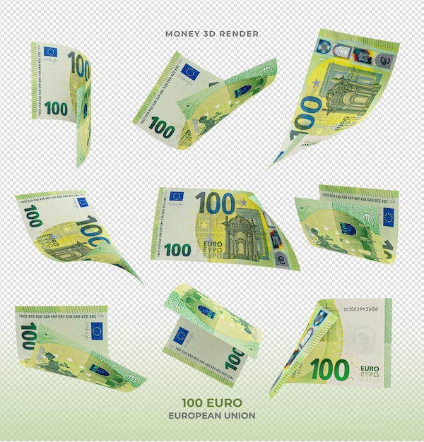 PSD 100 euro banknotes money 3d render