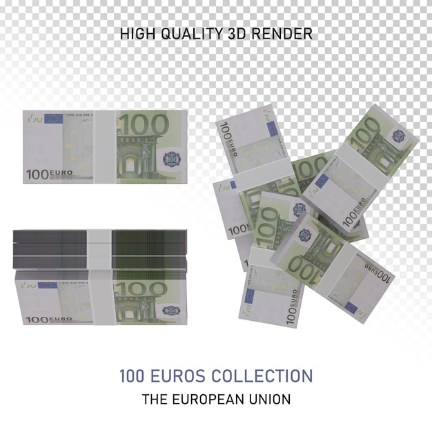 PSD 100 euros eu collection high quality 3d render png