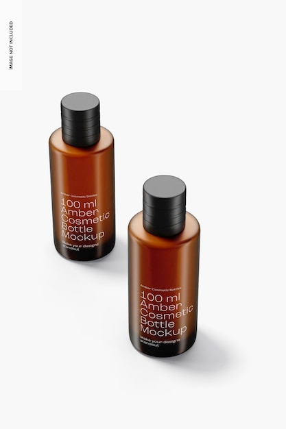 100 ml Amber Cosmetic Bottles Mockup, High Angle View