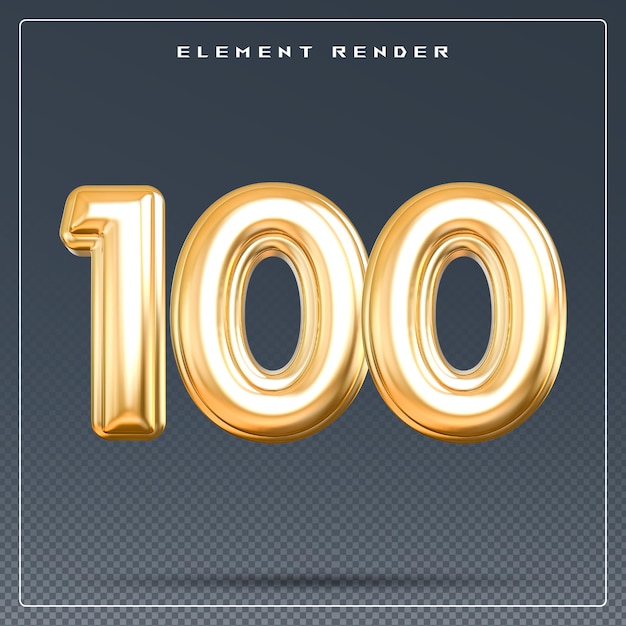 100 number gold 3d render