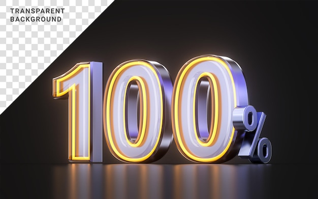 100 percent cash back offer icon with metal neon glowing light on dark background 3d illustration