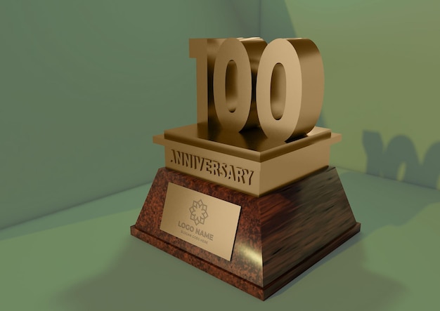 PSD 100 years anniversary trophy with wood base and silver top