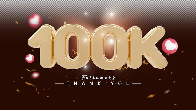 100k follower number gold 3d