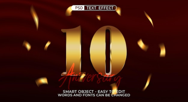 10th anniversay editable text gold 3d style