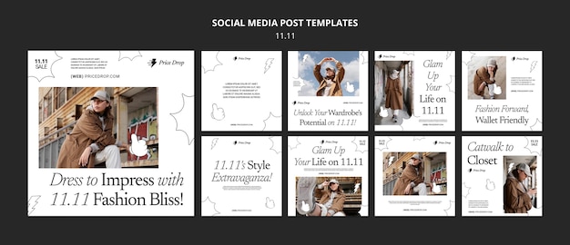 11.11 flash sale instagram posts template