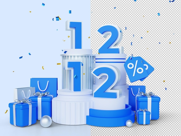 1212 shopping day sale banner 3d render concept 12 December mega sale global shopping world day