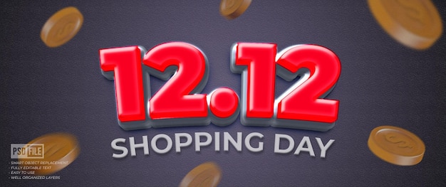 PSD 1212 shopping day sale with dark background editable text number 3d style effect