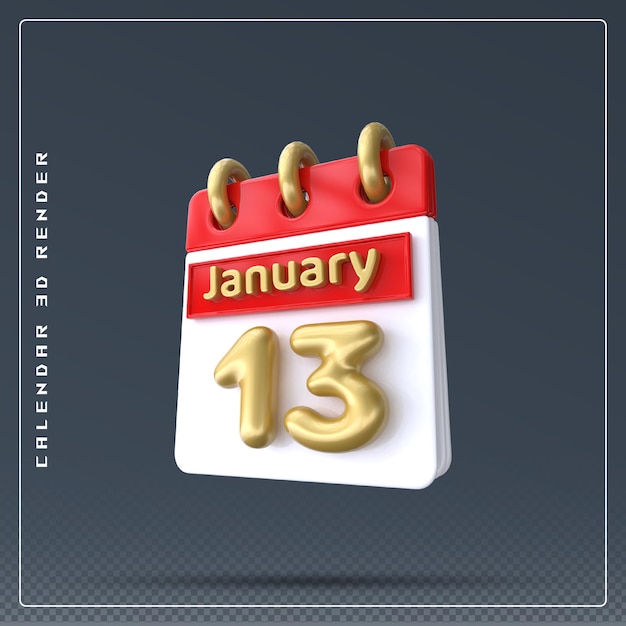 13th January Calendar Icon 3D Render