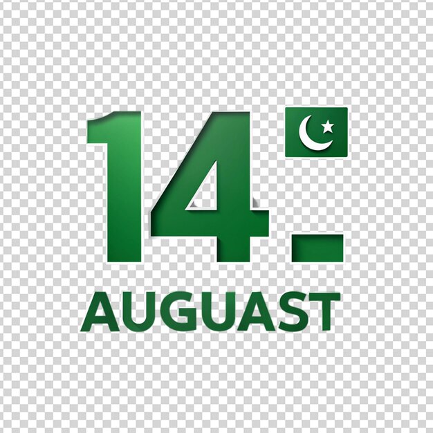 PSD 14 august write with green paint isolated on transparent background