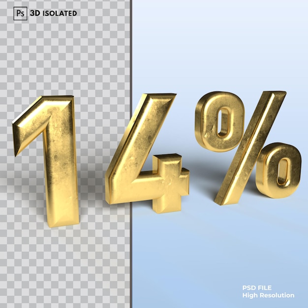 14 number discount Percent 3d rendering isolated on transparent background Psd