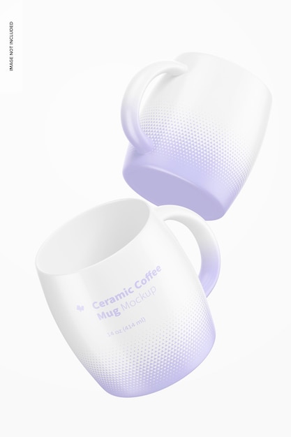 14 oz Ceramic Coffee Mugs Mockup, Floating