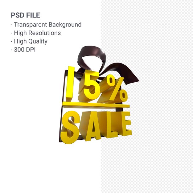 15% sale with bow and ribbon 3d design isolated