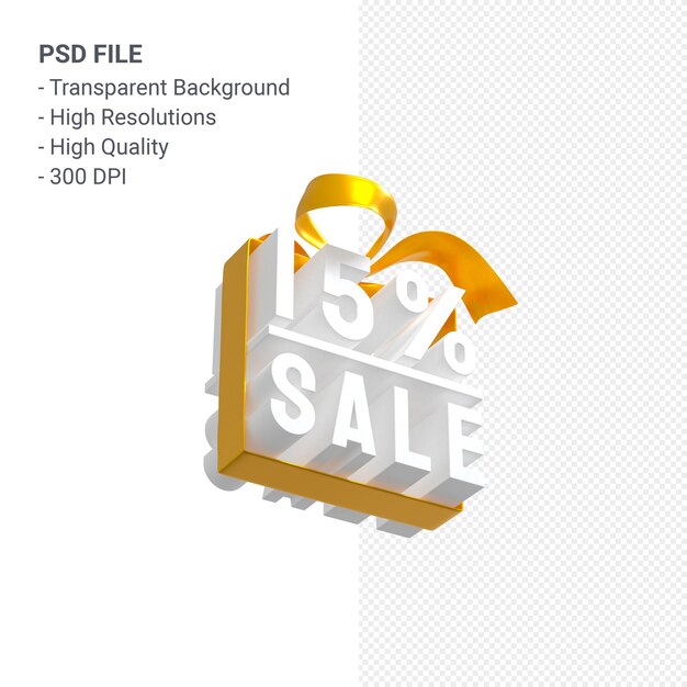 15% sale with bow and ribbon 3d design isolated