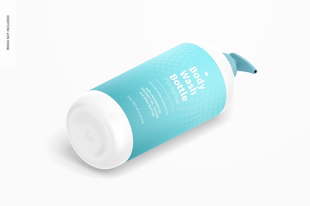 16 oz Body Wash Bottle Mockup, Isometric Left View