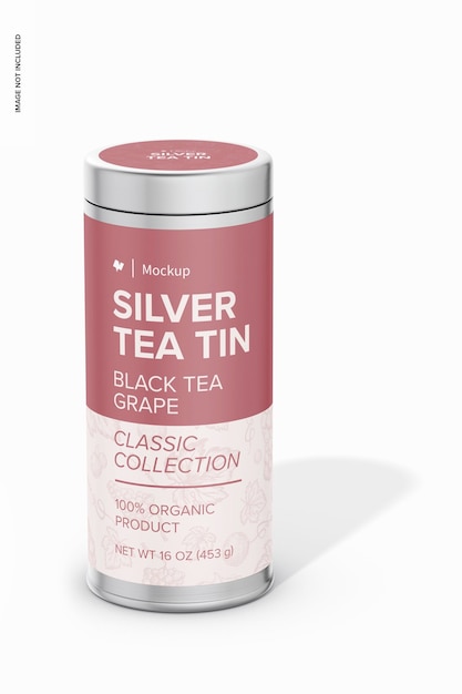 16 oz Silver Tea Tin Mockup Front View