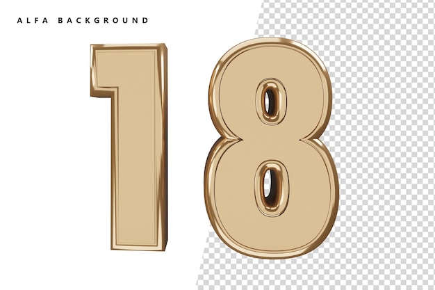 18 Gold number with 3d rendering