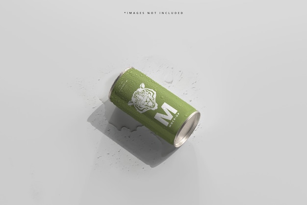 180ml Mini Soda or Beer Can with Water Drops Mockups