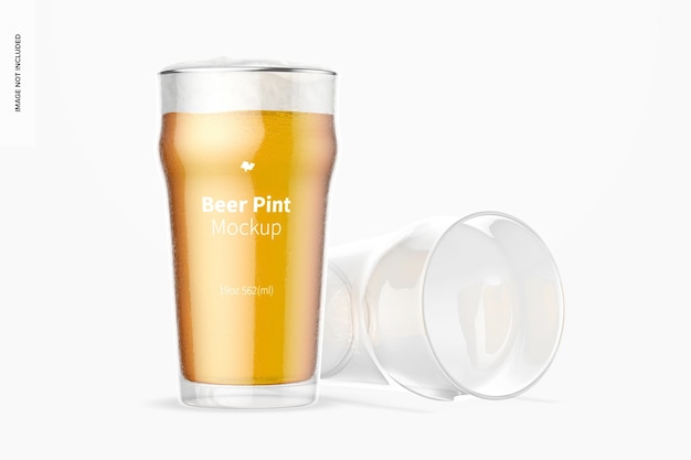 19 oz Beer Nonic Pint Glass Mockup, Dropped