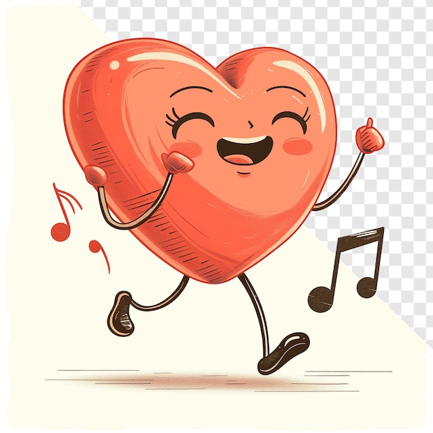 PSD 1940s whistling heart music note cartoon transparent backgroundpsd