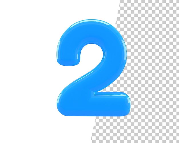 2 number blue two text 3d render