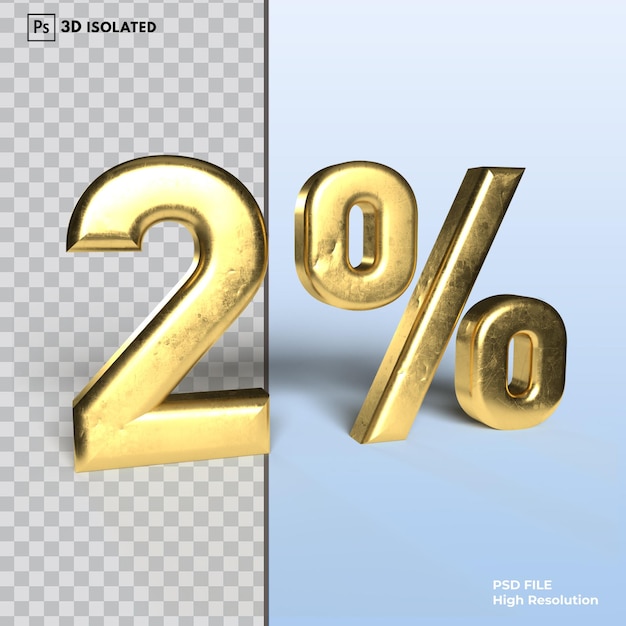 2 number discount Percent 3d rendering isolated on transparent background Psd