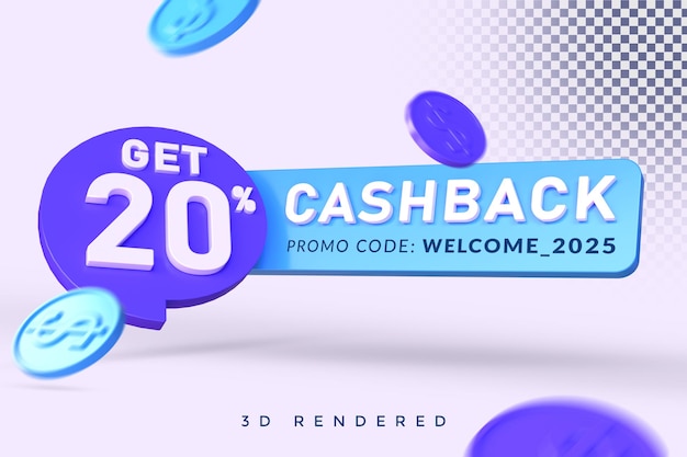 20 percent cashback 3d rendering isolated concept with alpha background