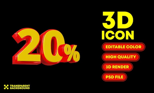 20 percent discount 3d rendering icon text editable color high quality