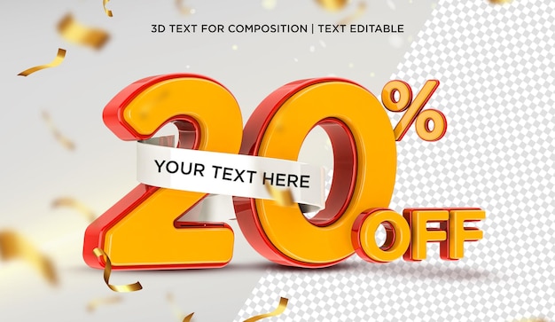 20 percent offer in 3d rendering isolated Premium Psd