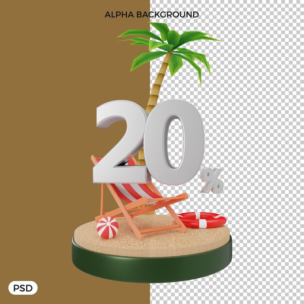 20 Percent summer discount offer 3d render