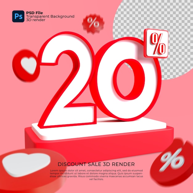 20 Percentage 3d Render red colors with elements