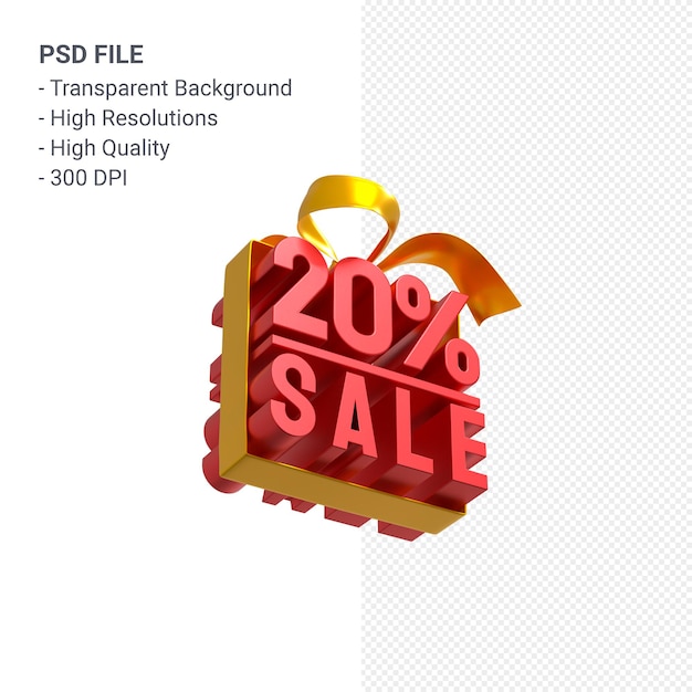 20% sale with bow and ribbon 3d design