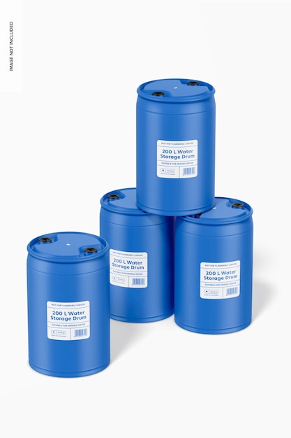 200 l Water Storage Drums Mockup, Staked