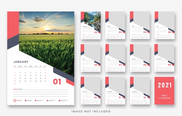 PSD 2021 wall calendar print ready template design