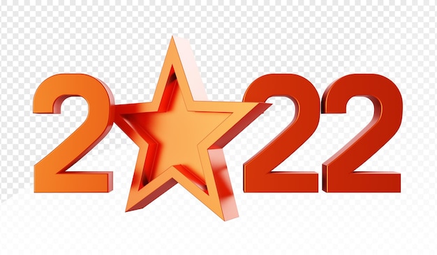 2022 3D text and star with red color