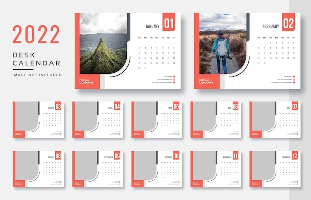 PSD 2022 desk calendar print ready template design