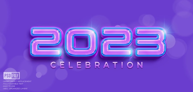 2023 celebration design with neon custom text editable 3D style effect