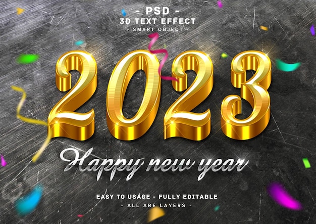 2023 happy new year 3d editable golden silver text style effect