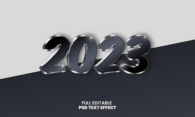 PSD 2023 happy new year text typography chrome design